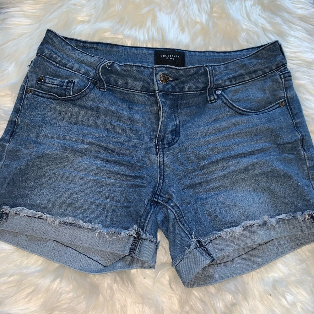Stretchy Cuffed Blue Jean Shorts